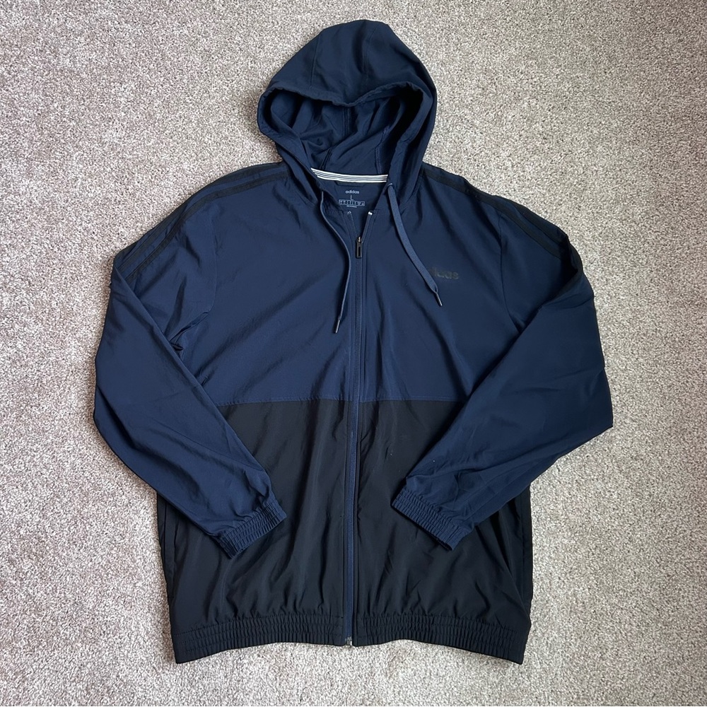 Adidas Mens Large Full Zip Lightweight Hoodie Track Jacket Blue Black Worn Once